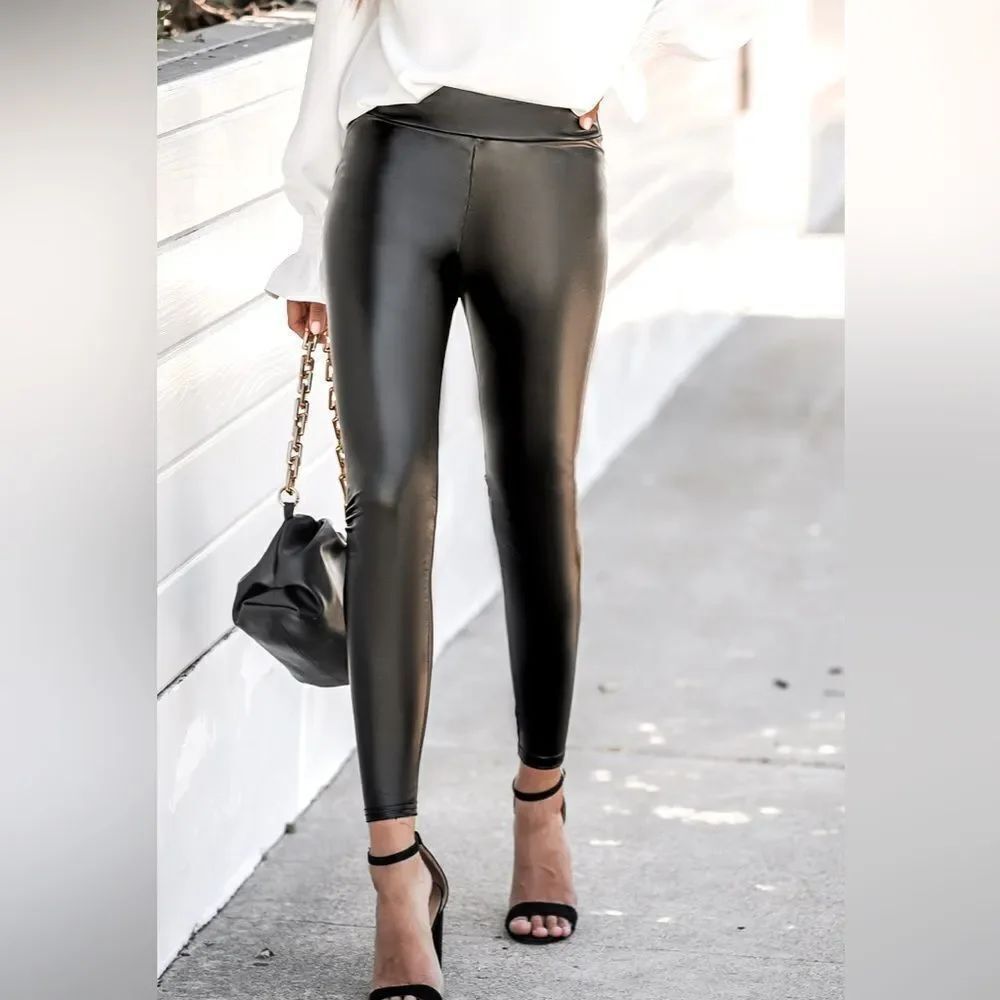 Cupshe Holidaze Faux Leather High Waist Leggings Black sexy stretch glam XL